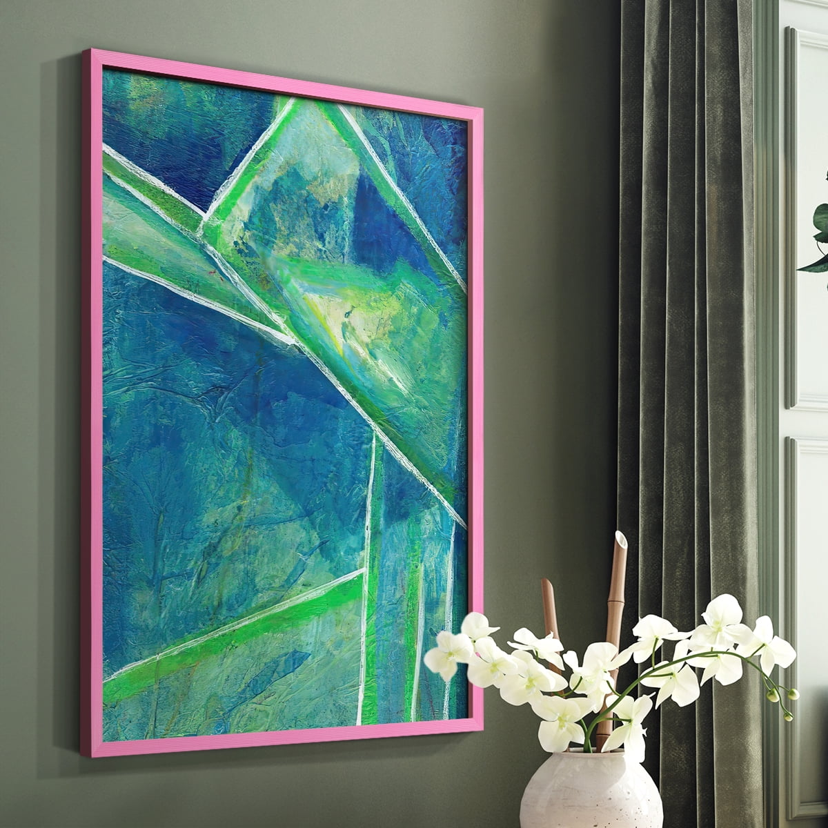 Geometric in Cool IV Framed Print in Pink Solid Wood Framed Print No Nail Hanging