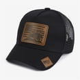 thumbnail image 4 of Helii Trucker Hat Mesh Cap for Men Women Adjustable Snapback Patriotic American Flag Leather Patch Tractor Baseball Cap Outdoor Running Sports Hat Black,One Size, 4 of 4