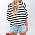 thumbnail image 6 of Prolriy Womens Summer Tops Women's 2025 European and American Summer Short Sleeved Striped T Shirt Short Sleeved Color Matching Design Loose Basic T Shirt Top Summer Shirts for Women Blue S, 6 of 6