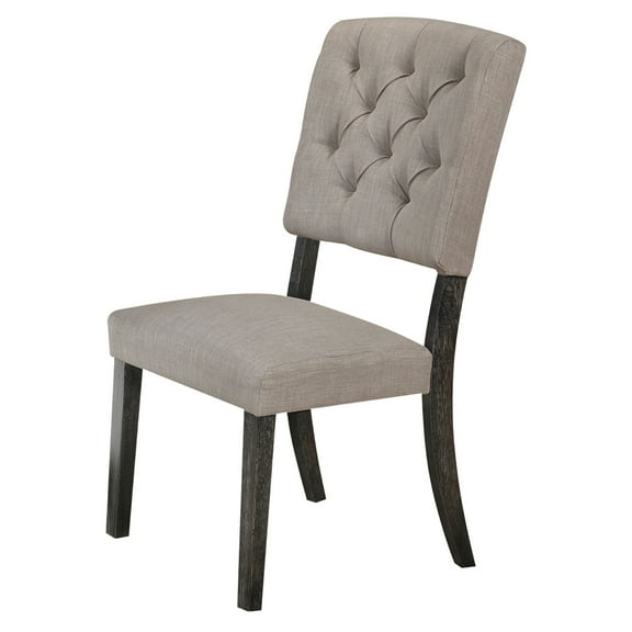 Benjara Wooden Side chair with Tufted Back, Set of 2, Brown and Gray