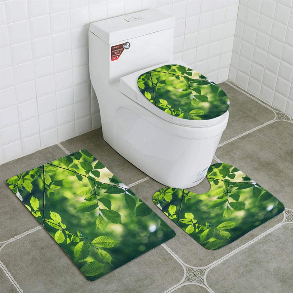 CHAPLLE Green Leaves 3 Piece Bathroom Rugs Set Bath Rug Contour Mat and