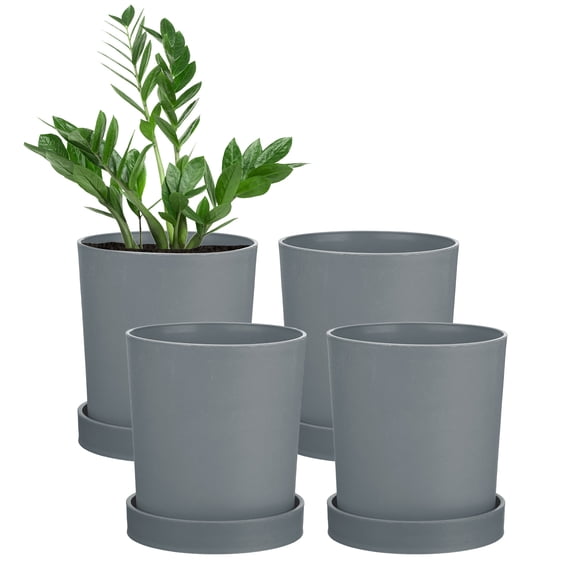 Uxcell 4 paquetes de macetas de 4.5 pulgadas, macetas de plástico con agujeros de drenaje para cactus, macetas para plantas de interior, gris