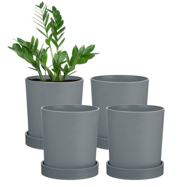 Uxcell 4 paquetes de macetas de 4.5 pulgadas, macetas de plástico con agujeros de drenaje para cactus, macetas para plantas de interior, gris
