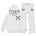 thumbnail image 6 of CPNG Toddler Girls Sportswear Set Teen Girls Long Sleeve Bow Print Hoodie Sweatshirt and Sweatpant 2 Pcs Outfits Set(White,5-6 Years), 6 of 8