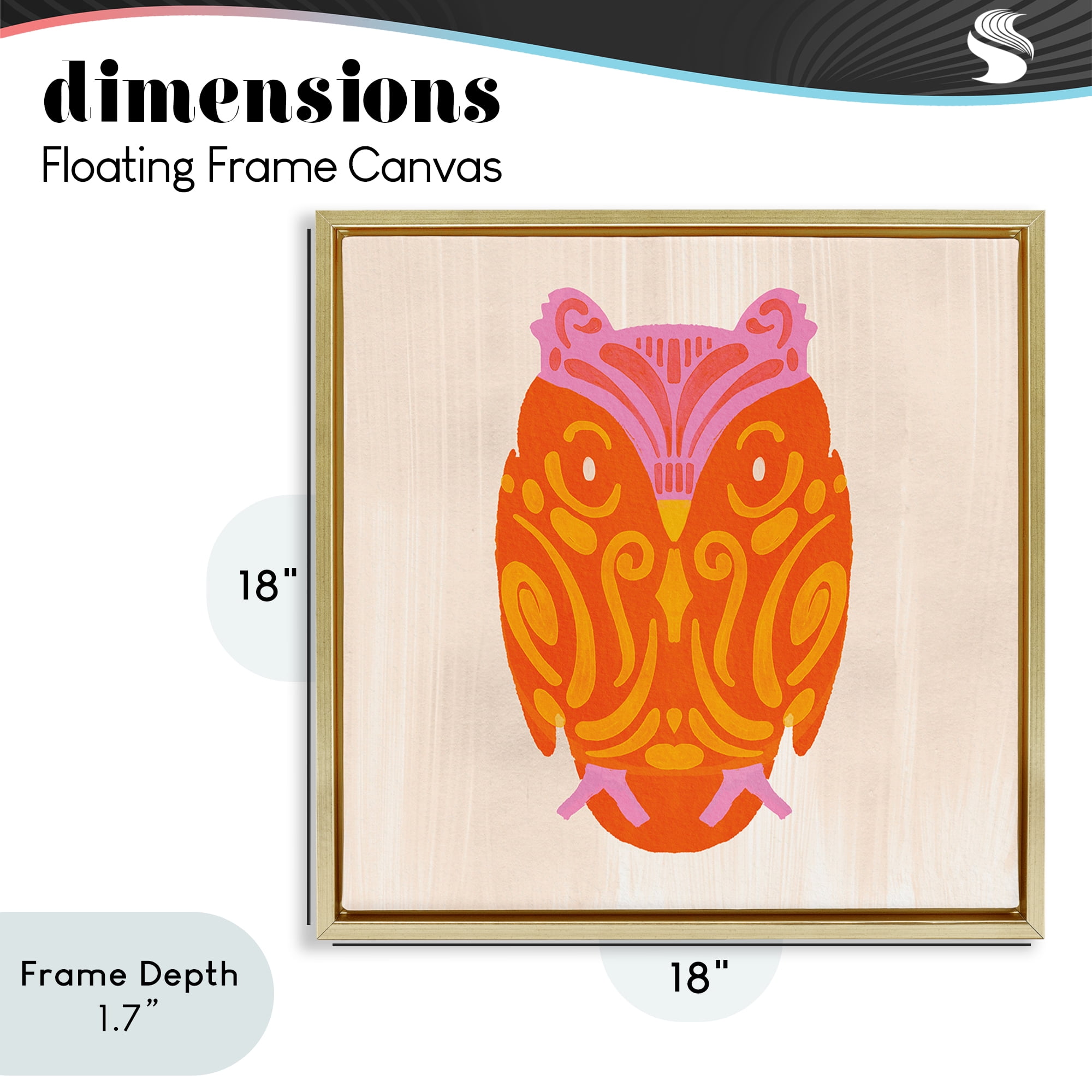 Stupell Industries Vibrant Folk Owl Motif Gold Framed Floater Canvas Wall Art, design by The Paper Curator