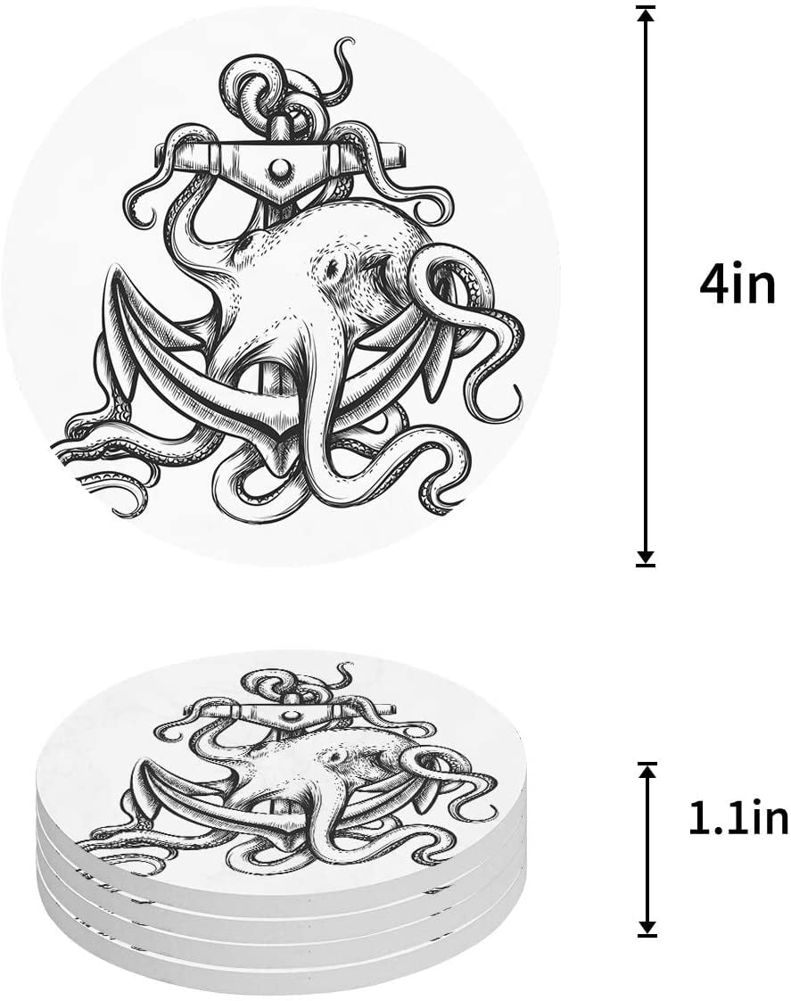 Mechanical Octopus Coasters Set Of 4 - Ceramic, Absorbent, Cork Back, Cute Decor