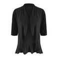 thumbnail image 4 of Ediodpoh Ladies Fashion Casual Solid Color Three Quarter Sleeve Cardigan Short Coat with Scallop Hem Womens Cardigan Black M, 4 of 5