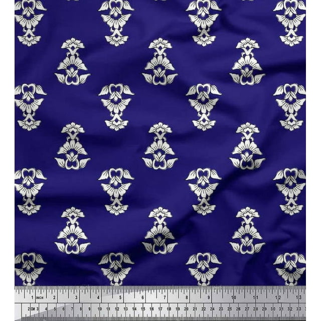 Soimoi Poly Georgette Fabric Leaves & Floral Block Print Sewing Fabric Yard 42 Inch Wide