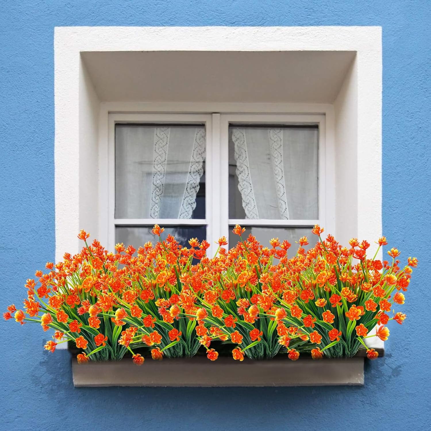 Corn Flower Artificial Flowers for Outdoor UV Resistant Fake Plants, Faux Plastic Flower Artificial Plants for Home Window Box Porch Indoor Cemetery Spring Summer Decor(White)