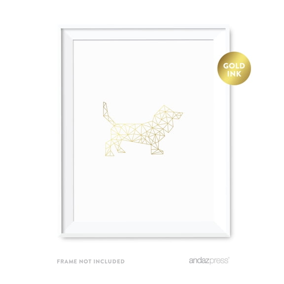 Dog Geometric Animal Origami Wall Art Metallic Gold Ink Print
