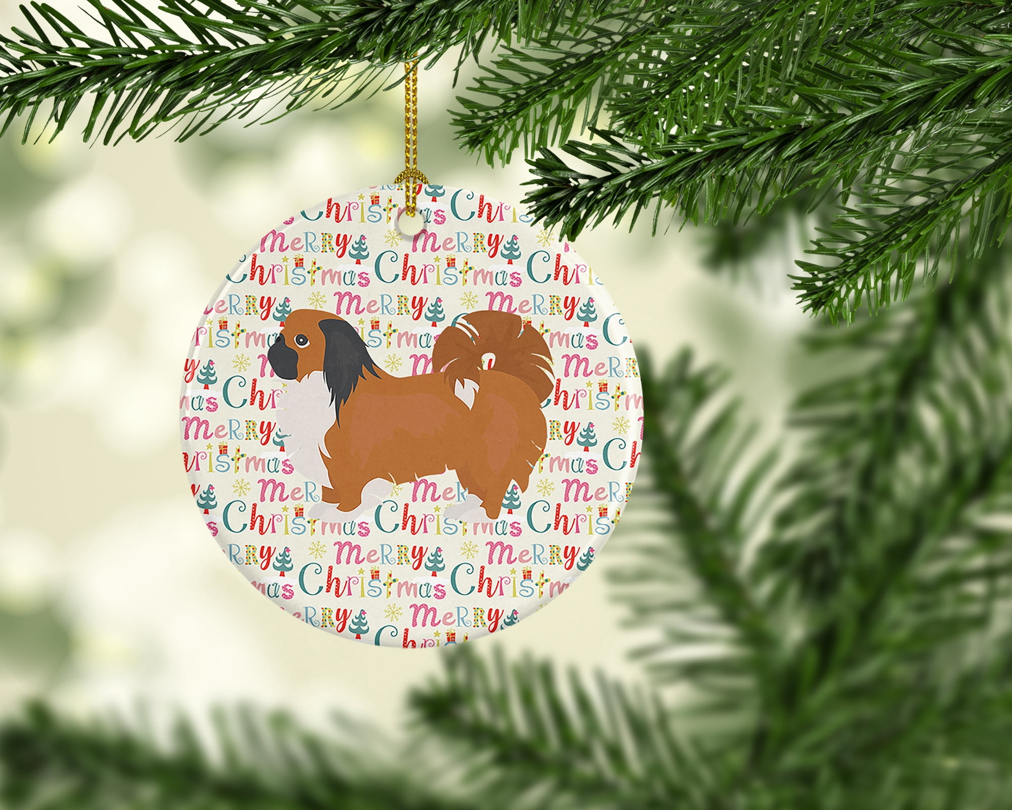 Pekingese Merry Christmas Ceramic Ornament 2.8 in x 2.8 in