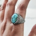 thumbnail image 6 of Blue Copper Turquoise Mans Ring, Natural Copper Turquoise Ring, Silver Jewelry, 925 Silver Ring, Birthday Gift, Heavy Mens Ring, Arabic Design, Ottoman Style Ring, Christmas, Turkey Mens Signet Ring, 6 of 7