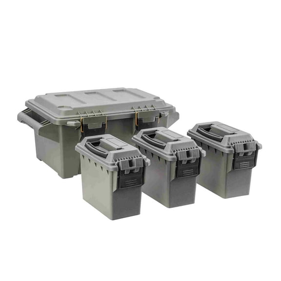 Four-Can Mini Ammo Can Crate Set, OD Green, Plastic, Stackable Storage Boxes