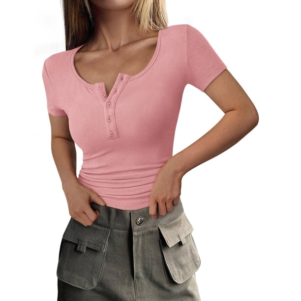 Remera PRETTYGARDEN 2025 Rosa Manga Corta Ajustada Talle XL