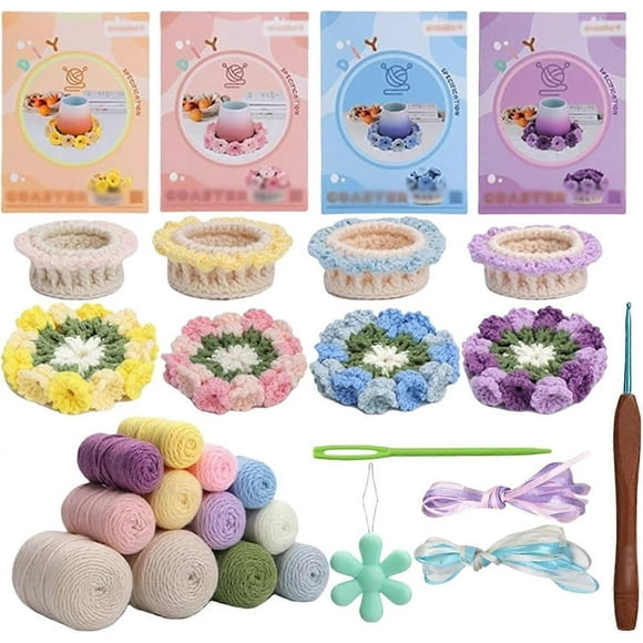 Flower crochet coaster kit | Handmade flower coasters | flower coaster kit |