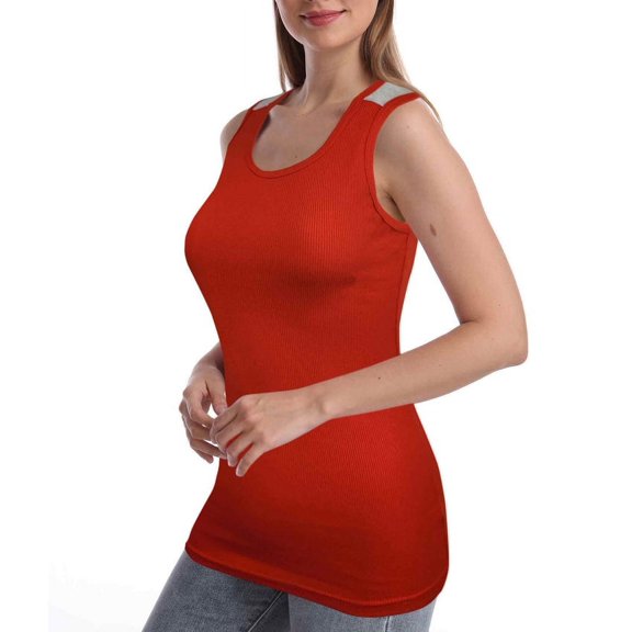 SUMONA Women Round Neck Accent Grey Two Tone Casual Basic Ribbed Tank Top