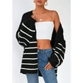 thumbnail image 6 of Women'S Oversized Cardigan Sweaters Fall Long Lantern Sleeve Knit Open Front Sweater Black & White L, 6 of 10