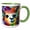 Green/White, variant on 3drose, Digital Painting of an Alpaca Animal. Vibrant Colors. Chic Gift, Card, 15oz Two-tone Yellow Mug