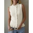thumbnail image 4 of Women Sleeveless Ruffle Knit Cardigan Vest Button Down Cropped Tank Top, 4 of 6