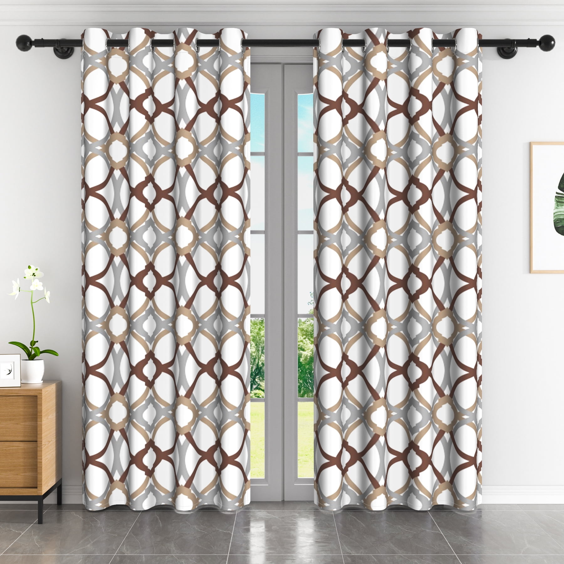 Lfeey Blackout Curtains Geometric Modern Grommet Curtains, Room Darkening Privacy Curtains, Brown and Gray, 42x84 Inches, 2 Panels