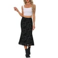 thumbnail image 2 of INSPIRE CHIC Floral Skirt for Women's Elastic High Waist Mesh Fishtail Fall Winter Elegant Midi Skirt XS Black, 2 of 6
