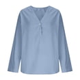 thumbnail image 6 of VBVC Women's Cotton Linen V Neck Button Blouse, Ladies' Loose Fit Long Sleeve Top, Casual Work Office Tunic Shirt For Women, Blue , S-2XL, 6 of 7