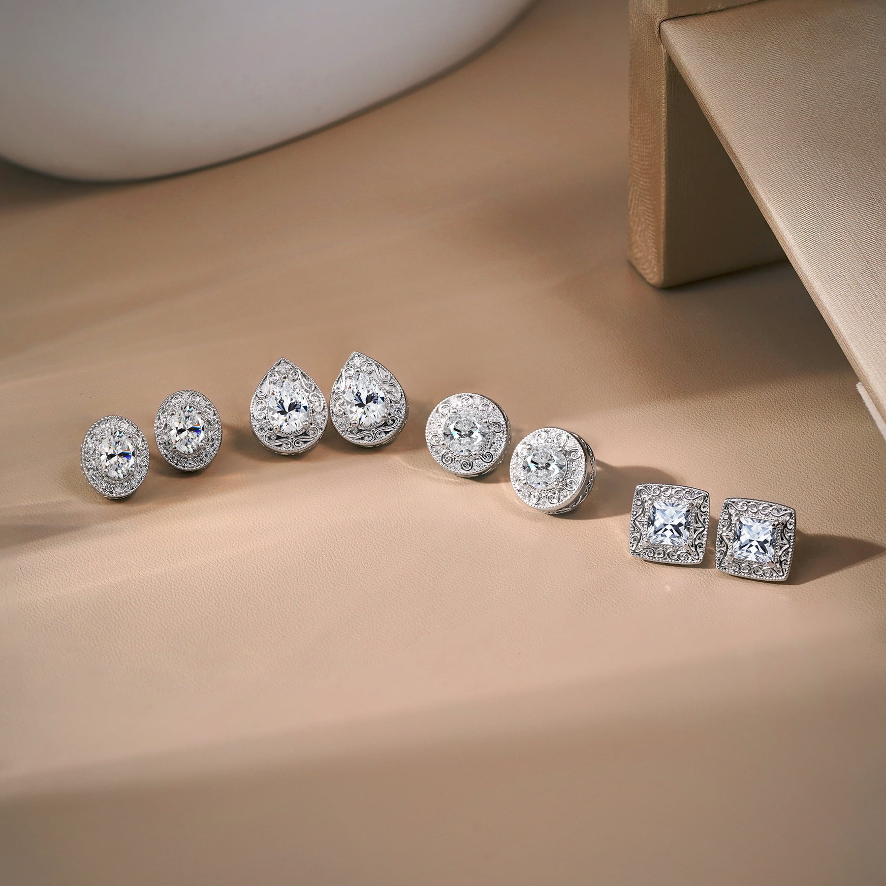 JeenMata 2 Carat Moissanite Vintage Round Cut Stud Earring - in 18K White Gold Plating for Women Earrings