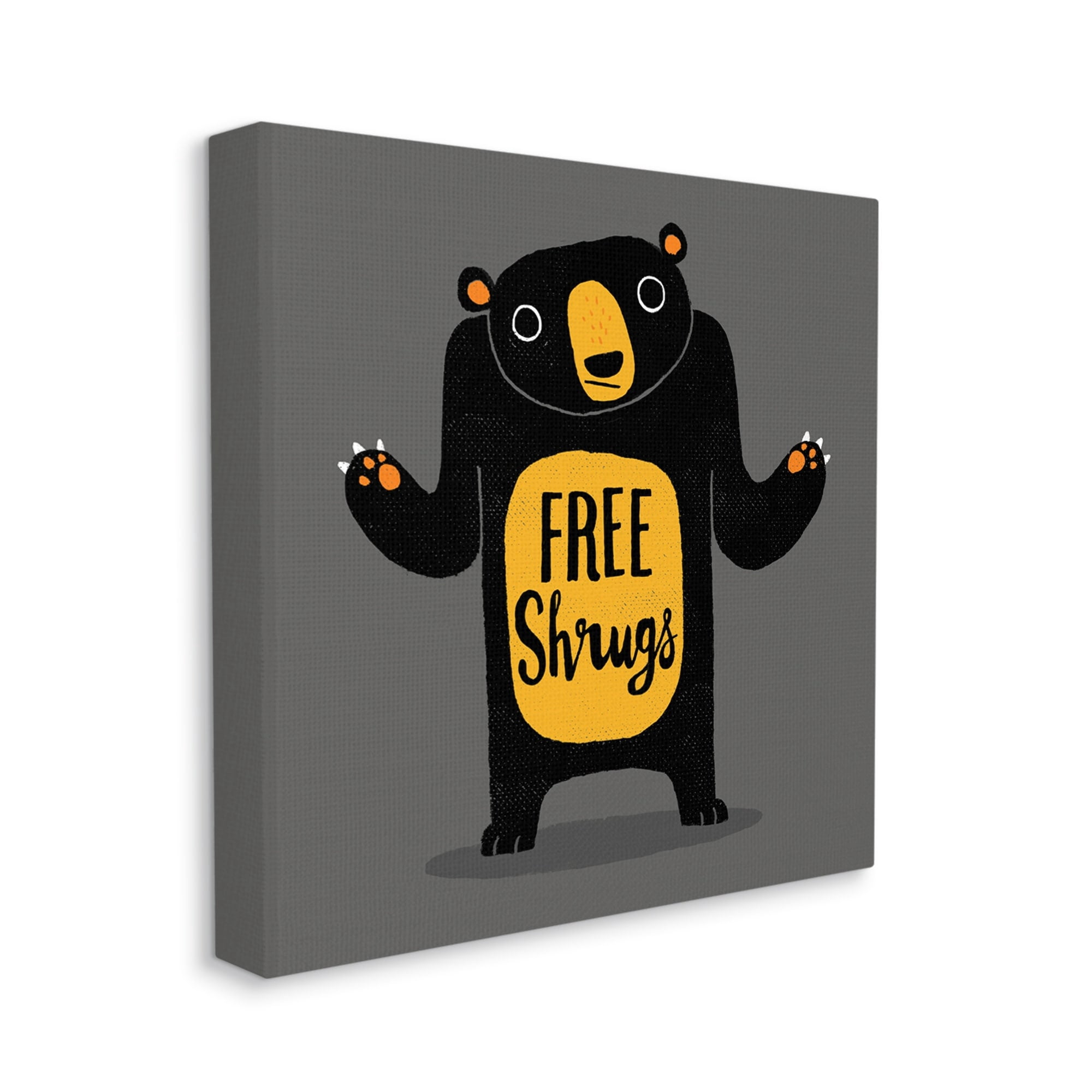 Stupell Industries Free Shrugs Phrase Funny Black Bear Illustration Canvas Wall Art, 30 x 30, Design by Michael Buxton