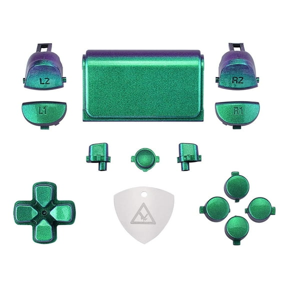eXtremeRate D-pad R1 L1 R2 L2 Trigger Touchpad Action Home Share Options Buttons for ps4 Controller, Chameleon Green Purple Full Set Buttons Repair Kits for ps4 Slim Pro CUH-ZCT2 Controller