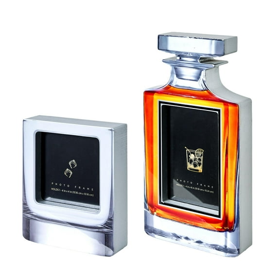American Art Decor Whiskey Bottle and Glass Tumbler Photo Frame 2-piece set - 6" x 5" x 1.37", 11.62" x 6" x 1.37"