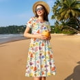 thumbnail image 4 of Picia Insects In Plants Pattern Women's Short Sleeve Summer Dress Pleated Loose Swing Knee Length Short Sleeve Swing Dresses, 4 of 6