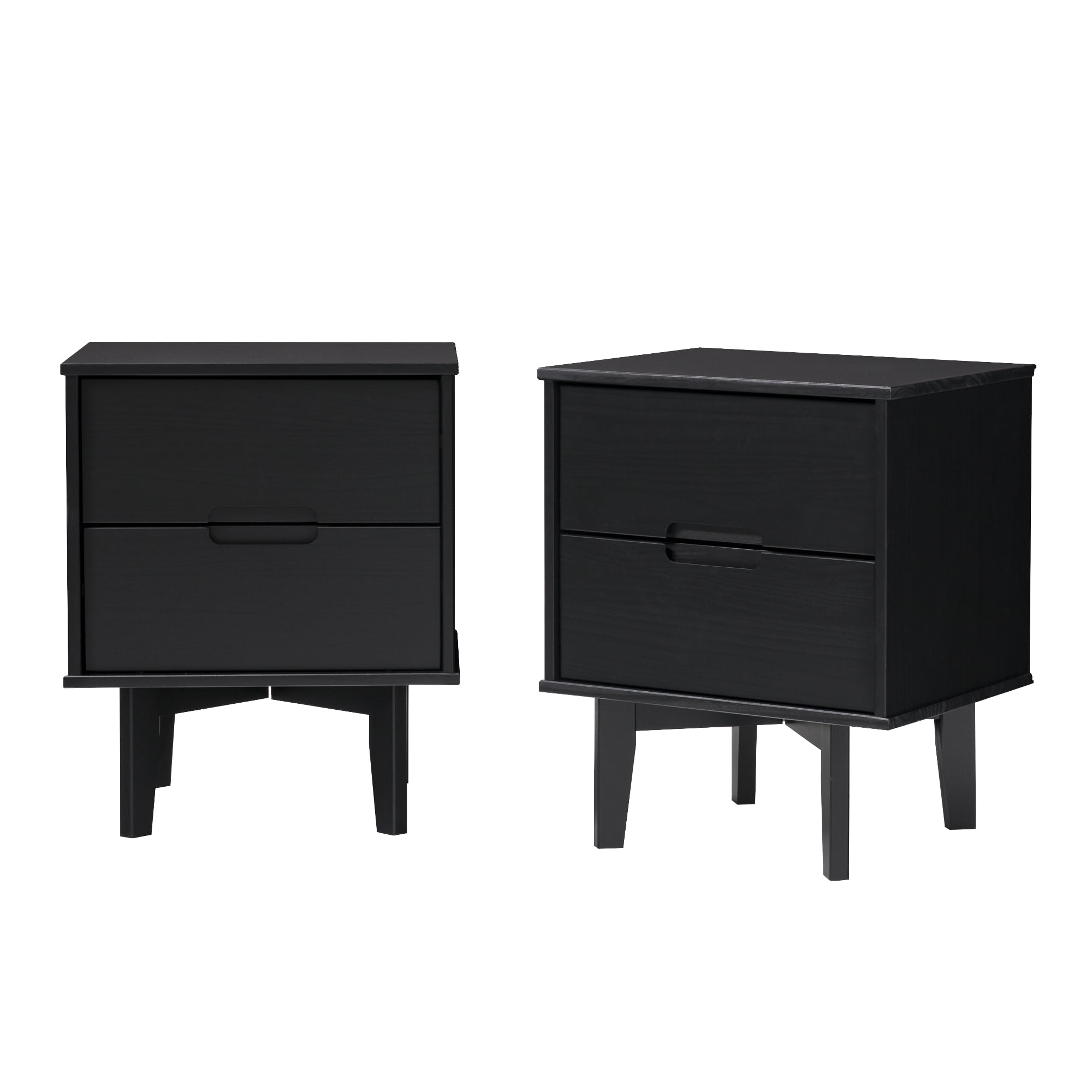 Walker Edison Set of 2 Mid-Century Modern 2-Drawer Nightstands, Black