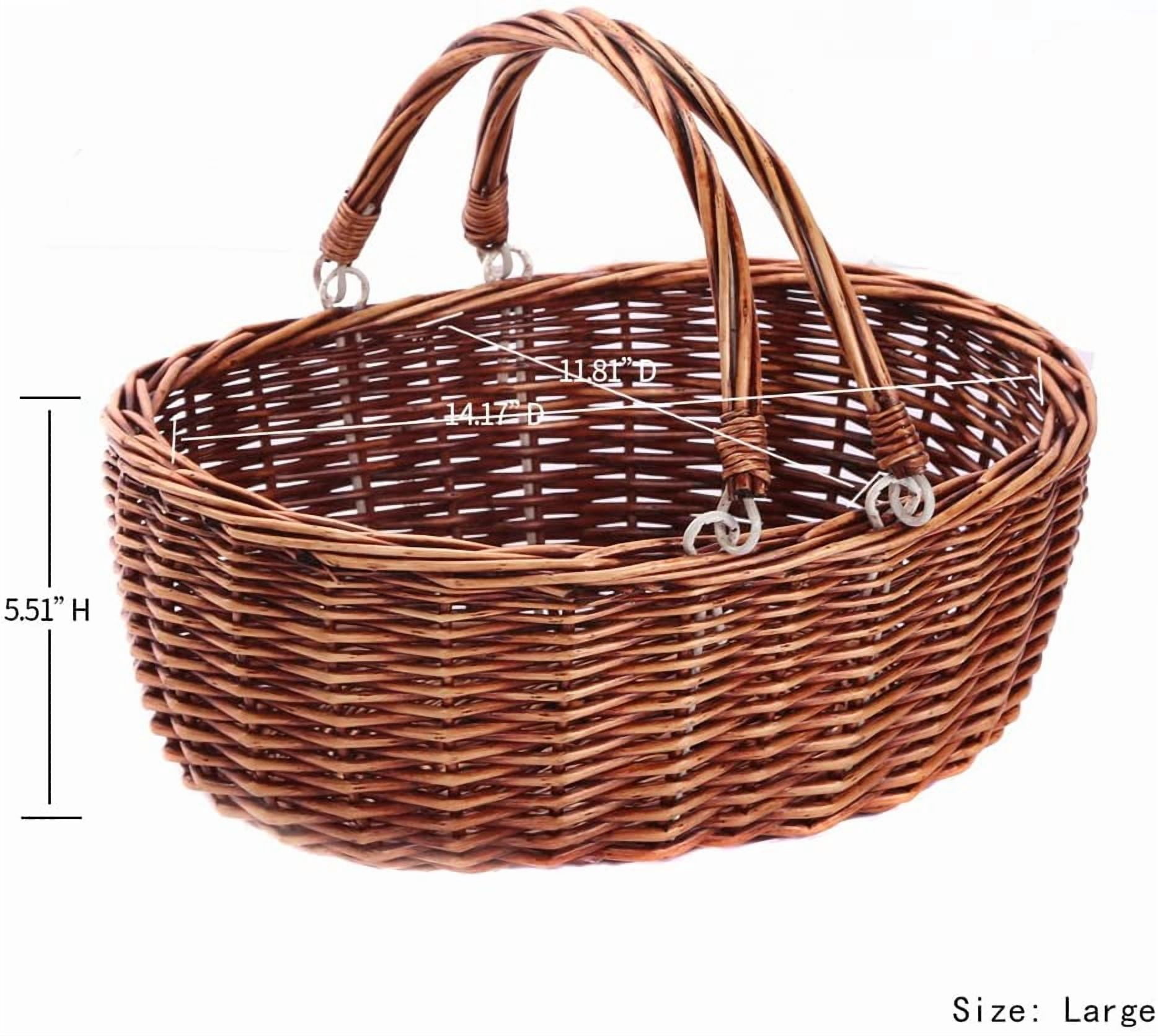 Wicker Picnic Basket with Folding Handles Wicker Hand Woven Baskets for Storage, Garden Harvest, Easter, Empty Gift Basket, Brown