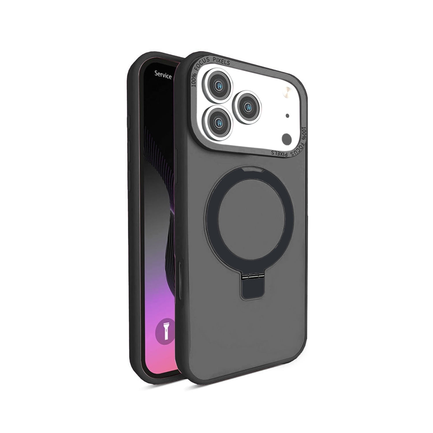 Carbon Wireless Charging Case with Ring Stand for iPhone 17 Pro Max - Black