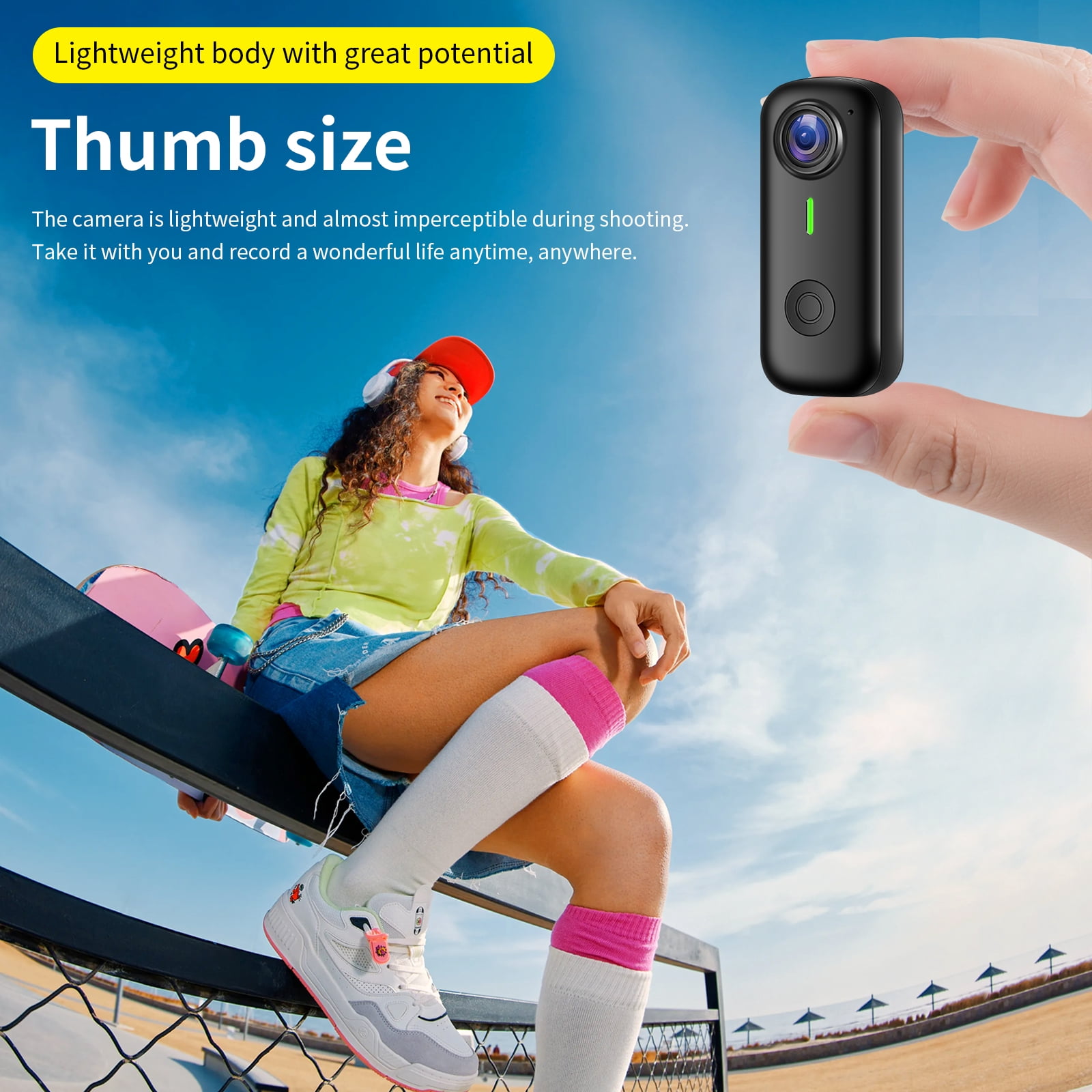 Mini Body Camera, Wearable Action Body Cam with Audio & Video- Thumb Hands Free Waterproof Recording Wearable Cameras - for Work Travel Pet Walk Swim(White)