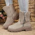 thumbnail image 2 of UngA Women's Boots Mid Calf Round Toe Low Heel Comfort Slouchy Bootie with Side Zipper Buckle Strap Boot for Women Khaki,Size 7.5, 2 of 7