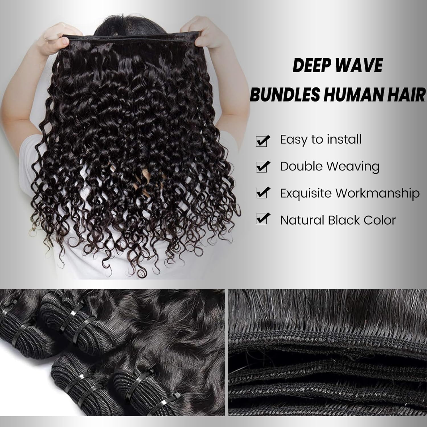 NBRUW 12A Grade 20 22 24 Inch 3*Bundles Natural Black 100% Virgin Human Hair Deep Wave Curly Multiple Lengths 3PCs Set