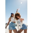 thumbnail image 4 of KHAKI & BLUE Women's Denim Skirt Knit Pull-On Elastic Drawstring Waist Frayed Hem Casual Mini Skirts with Pockets 79183Z-DM443 LT XL, 4 of 4