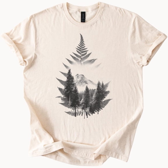 Fern Forest Mountain Graphic Tee Nature Lover Shirt Outdoorsy Clothing Birthday Gifts; For Men & Women