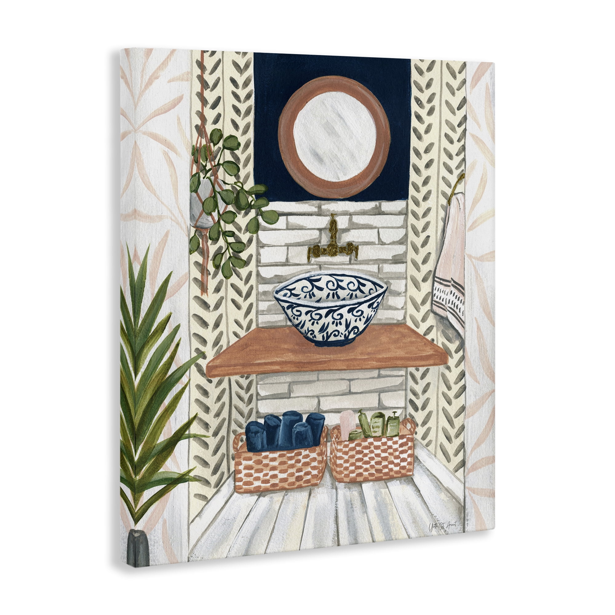 Stupell Industries Chic Bathroom Scene Typography Painting Gallery Wrapped Canvas Art Print Wall Art, 24 x 30