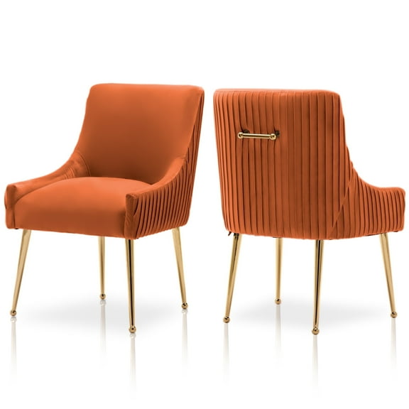 SEYNAR Modern Glam Pleated Velvet Dining Chair Set of 2, Tufted Upholstered Side Accent Kitchen Chair for Living Room(Beige)
