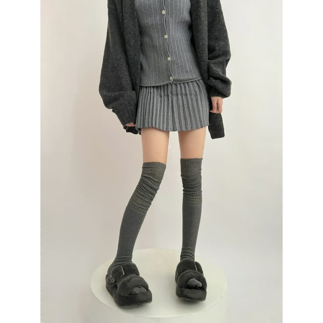 Zhuge 2 pares de calcetines por encima de la rodilla, calcetines hasta la rodilla, medias altas hasta el muslo, calcetines hasta la rodilla para mujer, para cosplay de niña, gris oscuro