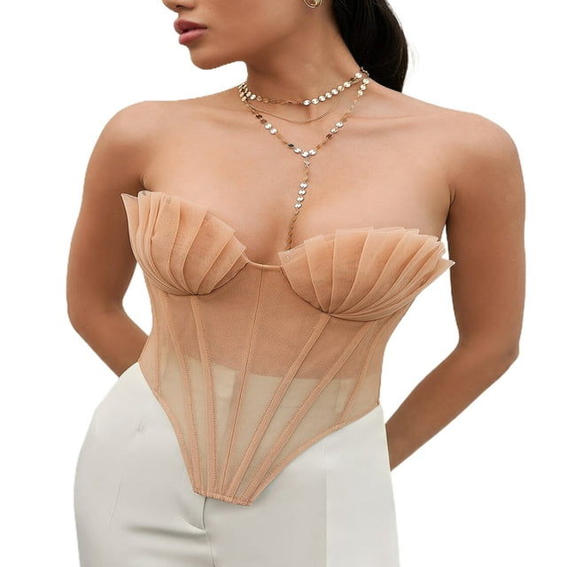 Women Tube Top Strapless Backless Lacing Pleated Irregular Vests