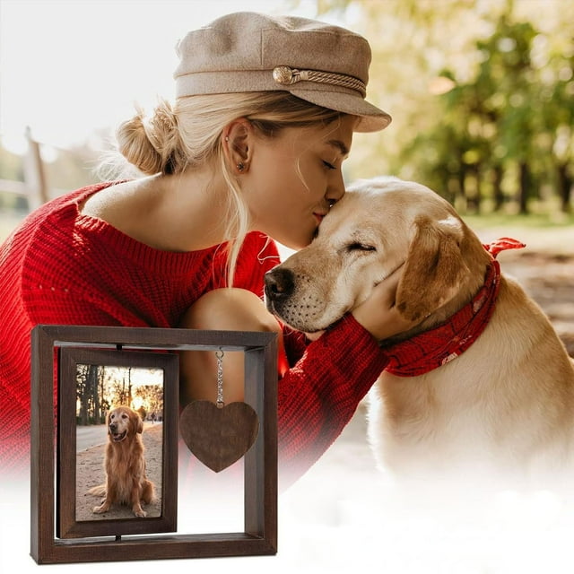 Birdeem Dog Frames for Pictures,Dog Photo Frame,Tabletop Decoration Pet Double Sided Rotating Photo Frame Photo Wooden Photo Frame Dog Pet Commemorative Photo Frame
