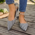 thumbnail image 6 of hoksml Women Pointed Toe Slingback Flat Flats, Striped Canvas Upper Back Bow Tie Slip On Casual Dress Shoes, 6 of 9