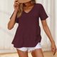 thumbnail image 2 of Sudadera con capucha gris,Camiseta de cuello en V para mujer, blusa de manga corta, top informal de poliéster, camisa de color liso para uso diario, sopatenor, 2 of 9