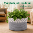 thumbnail image 2 of Planterist Maceta Tejida Mediana Autorregable - Moderna Decorativa - Ideal para salas, recámaras, comedores, oficinas, baños y más - Hecha de cuerda de algodón (Ajijic), 2 of 9