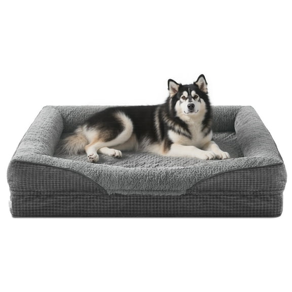Extra Large Orthopedic Dog Bed for Large Dogs, Washable Egg-crate Memory Foam Dog Couch Bed with Removable Cover, Waterproof Lining and Nonskid Bottom, Gray, 42in
