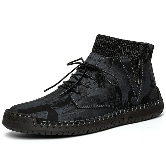 Mens Casual Shoes Lace Up Keep Warm British High Top Lightweight Fashion Rubber Ankle Chukka Boots Winter Plus Size Fashion Sports Shoes Black