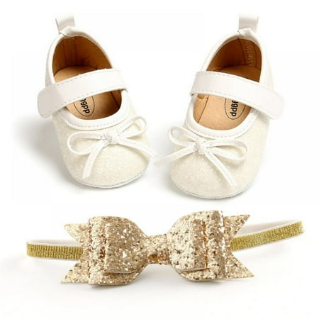 

Wuffmeow Baby Girls Sequins Wedding Party Princess Shoes Butterfly-knot Shiny PU Crib Shoes 0-18 Months